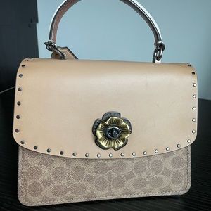 SOLD Coach Parker top handle bag tote flower clasp